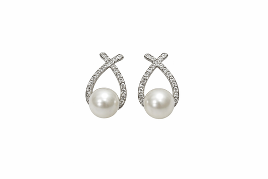 Silver Crystal Pearl Earrings🤍